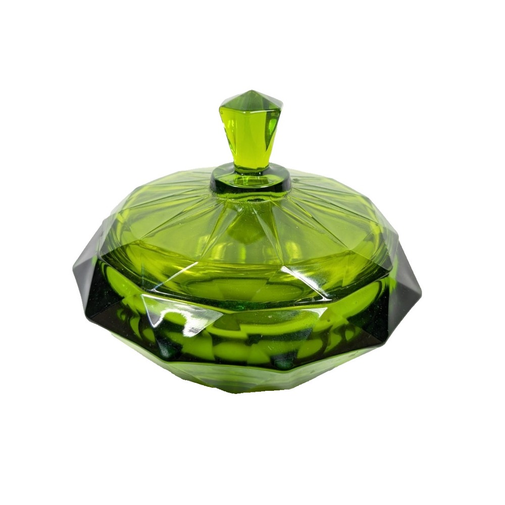 Vintage Viking Glassware Emerald‎ Green Diamond Point Candy Dish Compote